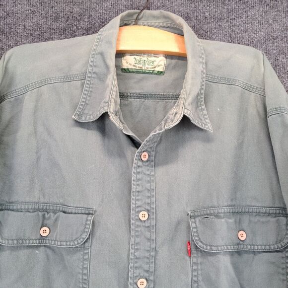 Vintage Levi's Button Up Shirt Mens XL Gray Long Sleeve Pockets Logo - Picture 7 of 12